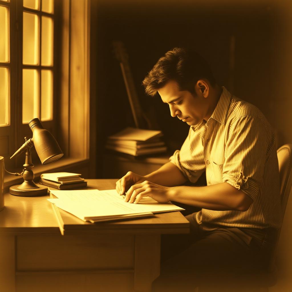 El maestro escribiendo en su escritorio
