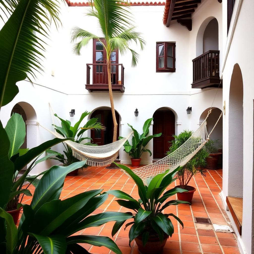 Patio interior con hamacas